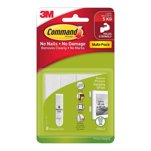 8-Pack Command Picture Hanging Strips 17204VP-8PK Medium White 8-Pack Command Picture Hanging Strips 17204VP-8PK Medium White